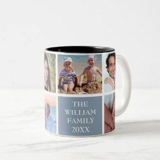 Personalised Family 6 Photo Collage Dusty Blue Two-Tone Coffee Mug