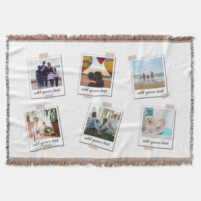 Personalised Family 6 Photo Custom Collage Throw Blanket (Front)