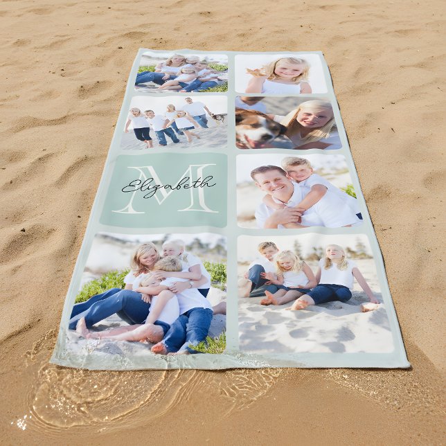Personalised Family 7 Photos Collage - Monogram Beach Towel (Creator Uploaded)