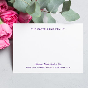 Personalised Family Address Cursive Names Purple Card