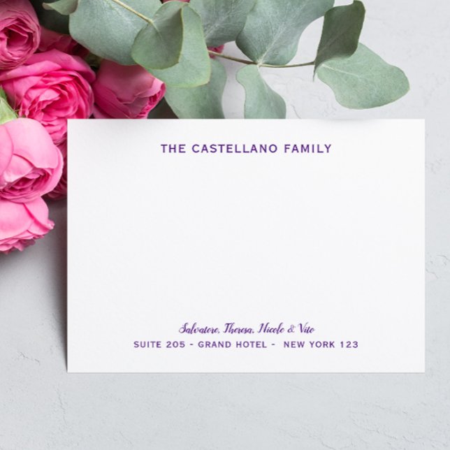 Personalised Family Address Cursive Names Purple Card (Creator Uploaded)