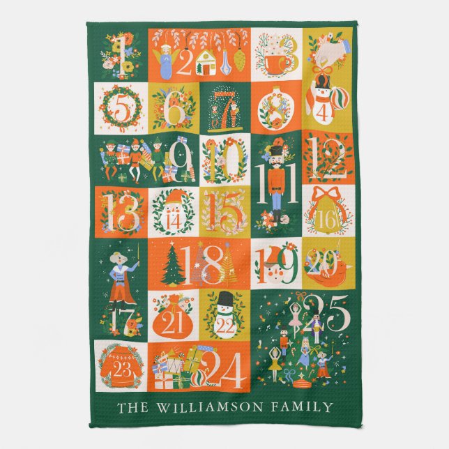 Personalised Family Advent Calendar Christmas Art  Tea Towel (Vertical)