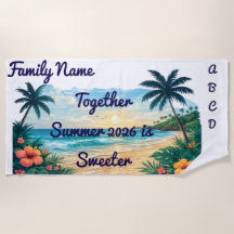 Personalised Family Beach Towel | Tropical Sunset