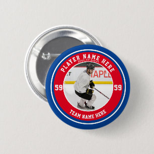 Personalised Family Blue Red Team Ice Hockey  6 Cm Round Badge