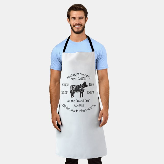 Personalised Family Business Beef Farm white Apron (Worn)