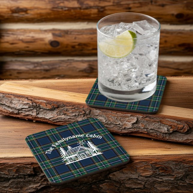 Personalised Family Cabin Plaid Coaster (Creator Uploaded)