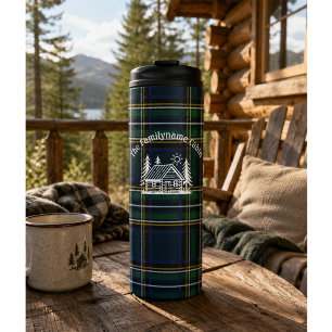 Personalised Family Cabin Plaid Thermal Tumbler