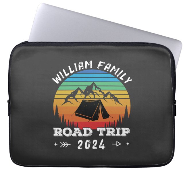 Personalised Family Camping Adventure Road Trip Laptop Sleeve (Front)
