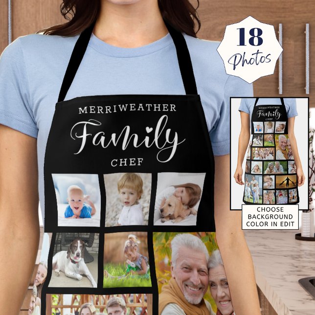 Personalised FAMILY CHEF 18 Photo Collage Black Apron (Creator Uploaded)