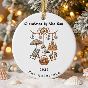 Personalised Family Christmas by The Sea Ceramic Ornament