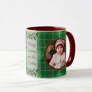 Personalised Family Christmas Green Plaid Mug