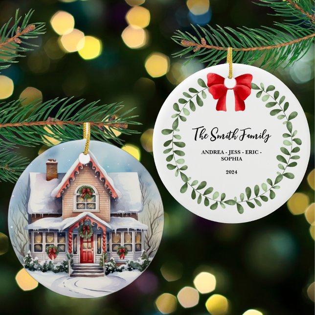 Personalised Family Christmas Ornament, 2-Sided Ceramic Ornament (Creator Uploaded)