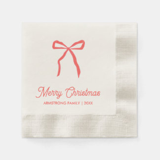 Personalised Family Christmas Party Red Bow Napkin