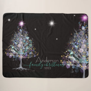 Personalised family Christmas pastel tree Sherpa Blanket
