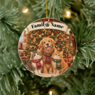 Personalised Family Christmas Pet Cat Dog Ceramic Ornament