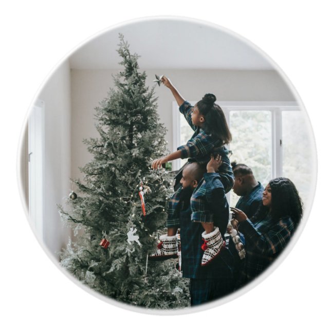 Personalised Family Christmas Photo  Ceramic Knob (Front)