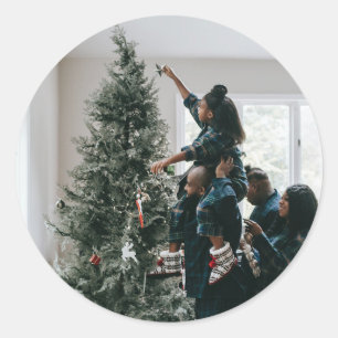 Personalised Family Christmas Photo  Classic Round Sticker