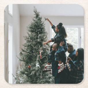 Personalised Family Christmas Photo Square Paper Coaster