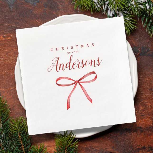 Personalised Family Christmas - red ribbon Napkin (Creator Uploaded)