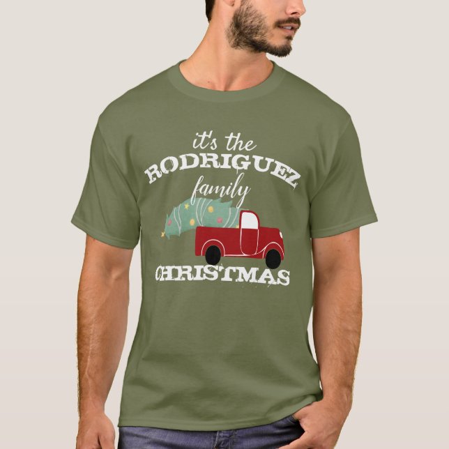Personalised Family Christmas Red Truck and Tree T-Shirt (Front)