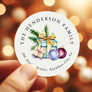 Personalised Family Christmas Return Address Classic Round Sticker