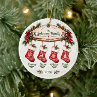 Personalised Family Christmas Stocking Ceramic Ornament