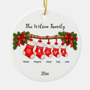 Personalised Family Christmas Stockings 5 Names Ceramic Ornament