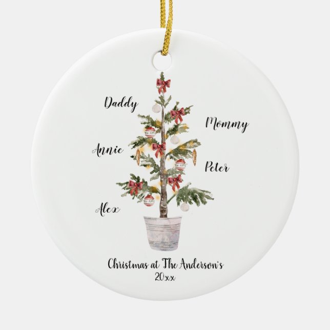 Personalised Family Christmas Tree Ceramic Ceramic Ornament (Front)