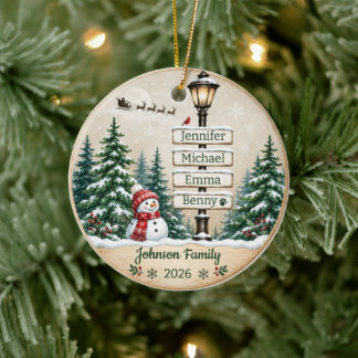 Personalised Family Christmas Tree Signpost Ceramic Ornament