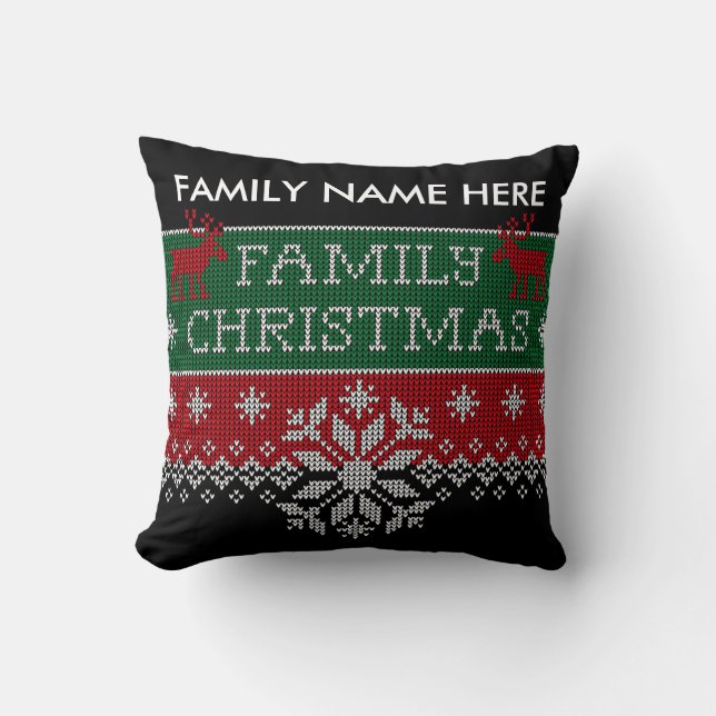 Personalised Family Christmas Ugly Sweater Cushion (Front)