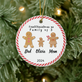 Personalised Family Christmas With 3 Custom Names  Ceramic Ornament