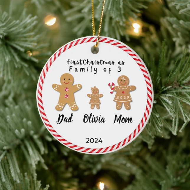 Personalised Family Christmas With 3 Custom Names  Ceramic Ornament (Tree)