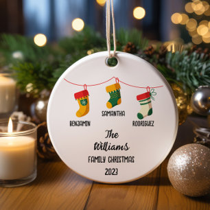 Personalised Family Christmas With 3 custom names Ceramic Ornament