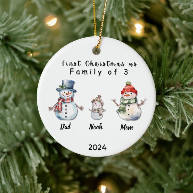 Personalised Family Christmas With 3 custom names  Ceramic Ornament (Tree)