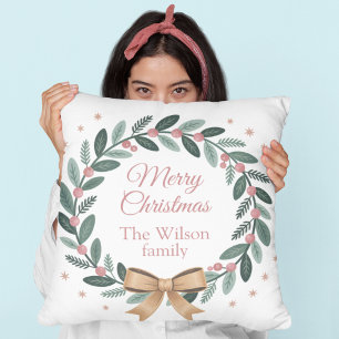 Personalised Family Christmas Wreath Cushion