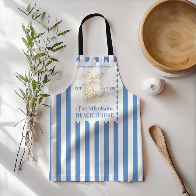 Personalised Family Coastal Lemon Beach House Deco Apron (Creator Uploaded)