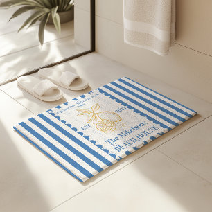 Personalised Family Coastal Lemon Beach House Deco Bath Mat
