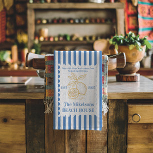 Personalised Family Coastal Lemon Beach House Deco Tea Towel