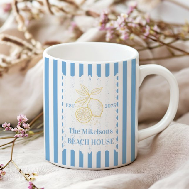 Personalised Family Coastal Lemon Beach House Deco Two-Tone Coffee Mug (Creator Uploaded)