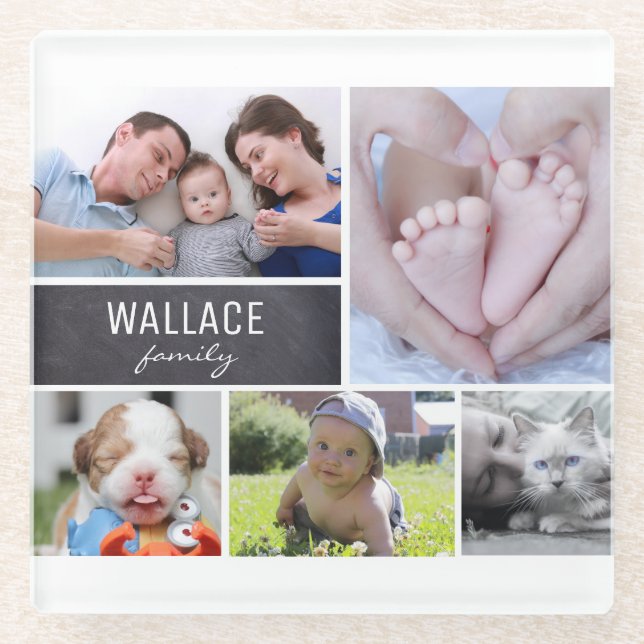 Personalised, Family, Collage of Photos Glass Coaster (Front)