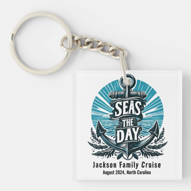 Personalised Family Cruise Vacation - Seas the Day Key Ring (Front)