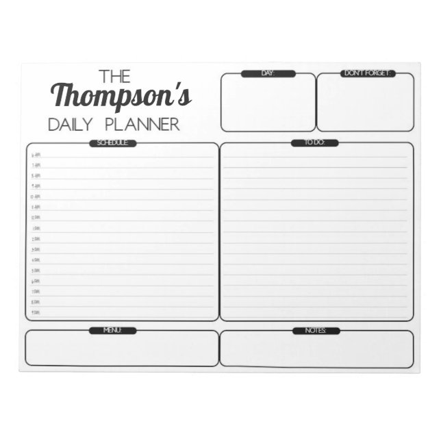 Personalised Family Daily Planner Notepad (Front)
