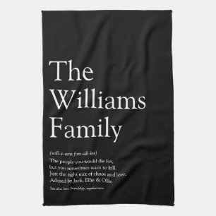 Personalised Family Definition Black and White Tea Towel