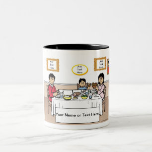Personalised Family Dinner, 1 Boy Cartoon  Two-Tone Coffee Mug