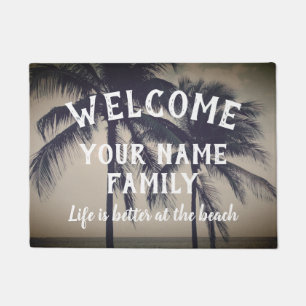 Personalised family doormat with cool beach photo