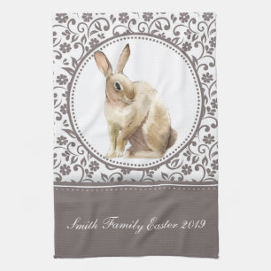 personalised Family Floral Easter Rabbit Tea Towel