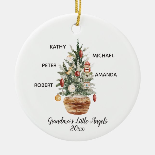 Personalised Family Grandchildren Christmas Tree Ceramic Ornament (Front)