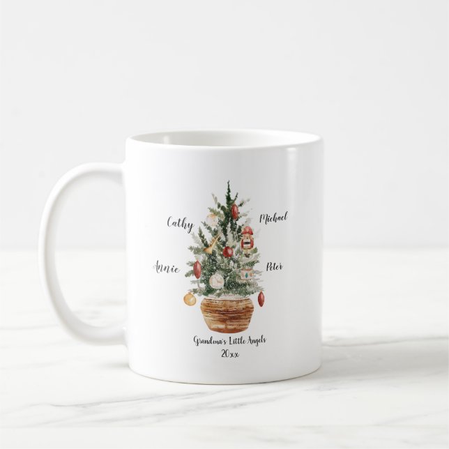 Personalised Family Grandchildren Christmas Tree  Coffee Mug (Left)