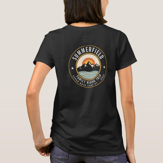Personalised Family Hiking Sunset Mountains Retro T-Shirt (Back)