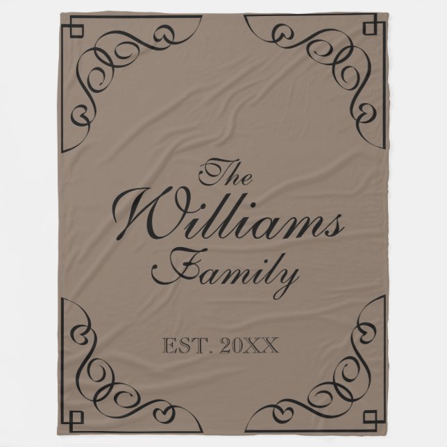 Personalised family last name beige fleece blanket (Front)